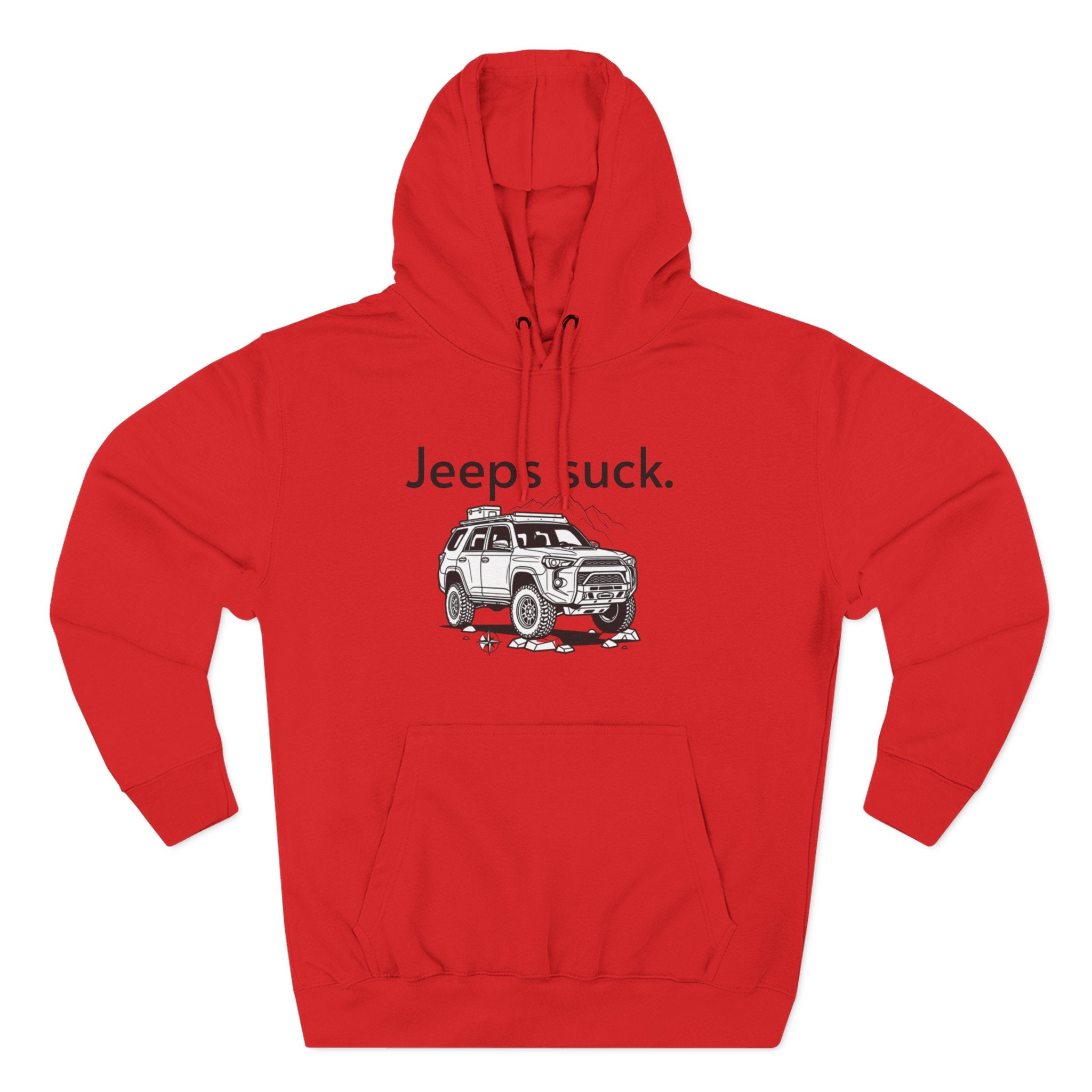 Anti-Jeep Graphic Hoodie – "Jeeps suck." Off-Road Truck Illustration Pullover