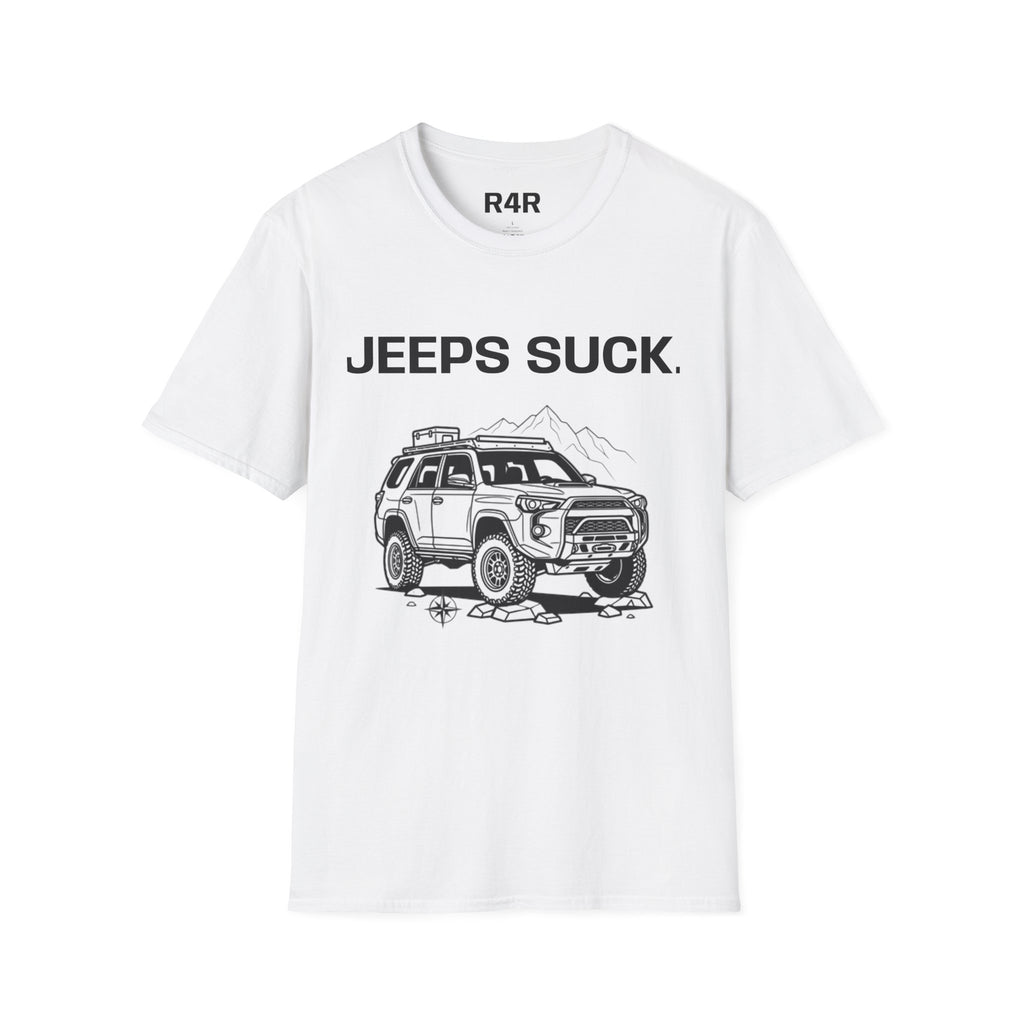 Jeep Critique T‑Shirt — "JEEPS SUCK." Off‑Road Truck Graphic Tee