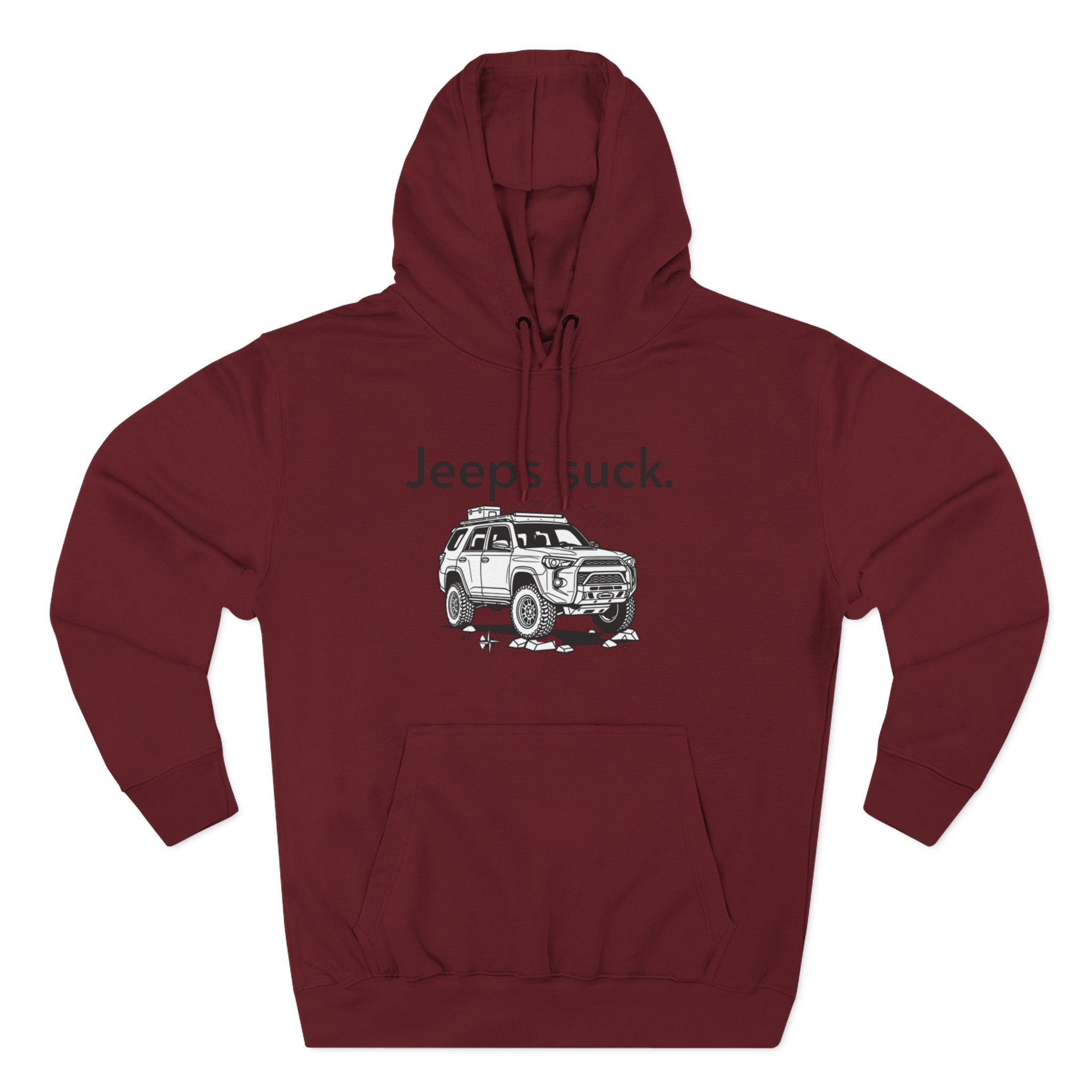 Anti-Jeep Graphic Hoodie – "Jeeps suck." Off-Road Truck Illustration Pullover