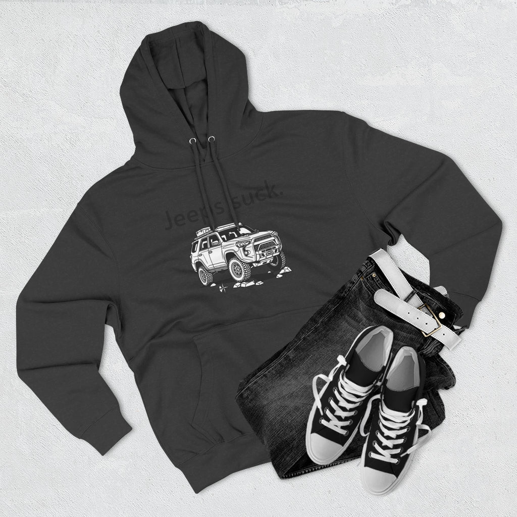 Anti-Jeep Graphic Hoodie – "Jeeps suck." Off-Road Truck Illustration Pullover