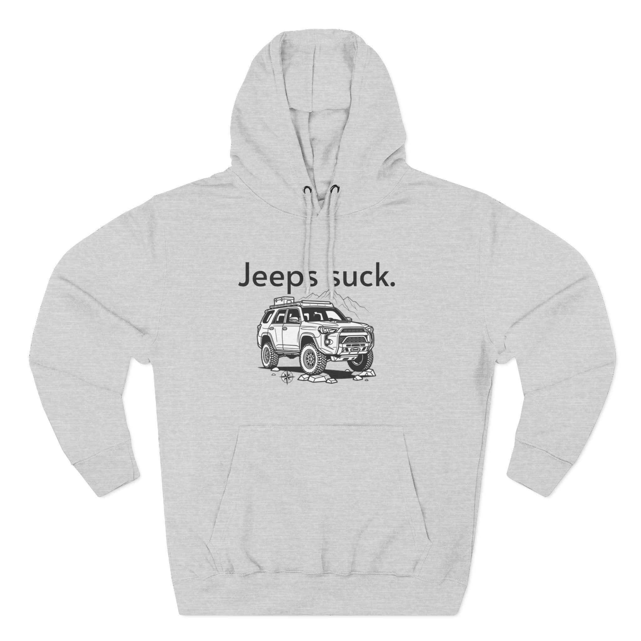 Anti-Jeep Graphic Hoodie – "Jeeps suck." Off-Road Truck Illustration Pullover