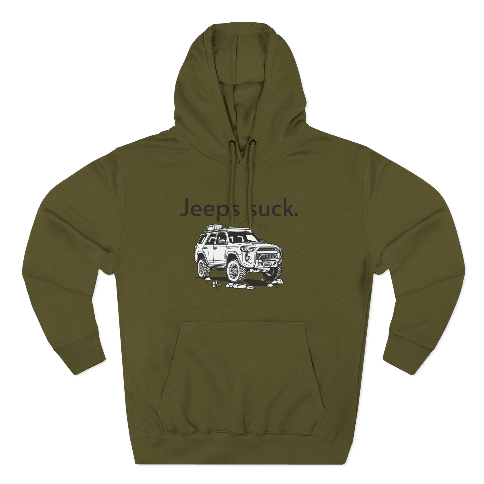 Anti-Jeep Graphic Hoodie – "Jeeps suck." Off-Road Truck Illustration Pullover