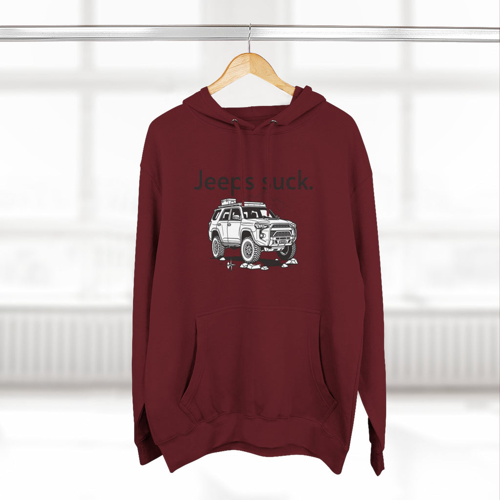 Anti-Jeep Graphic Hoodie – "Jeeps suck." Off-Road Truck Illustration Pullover