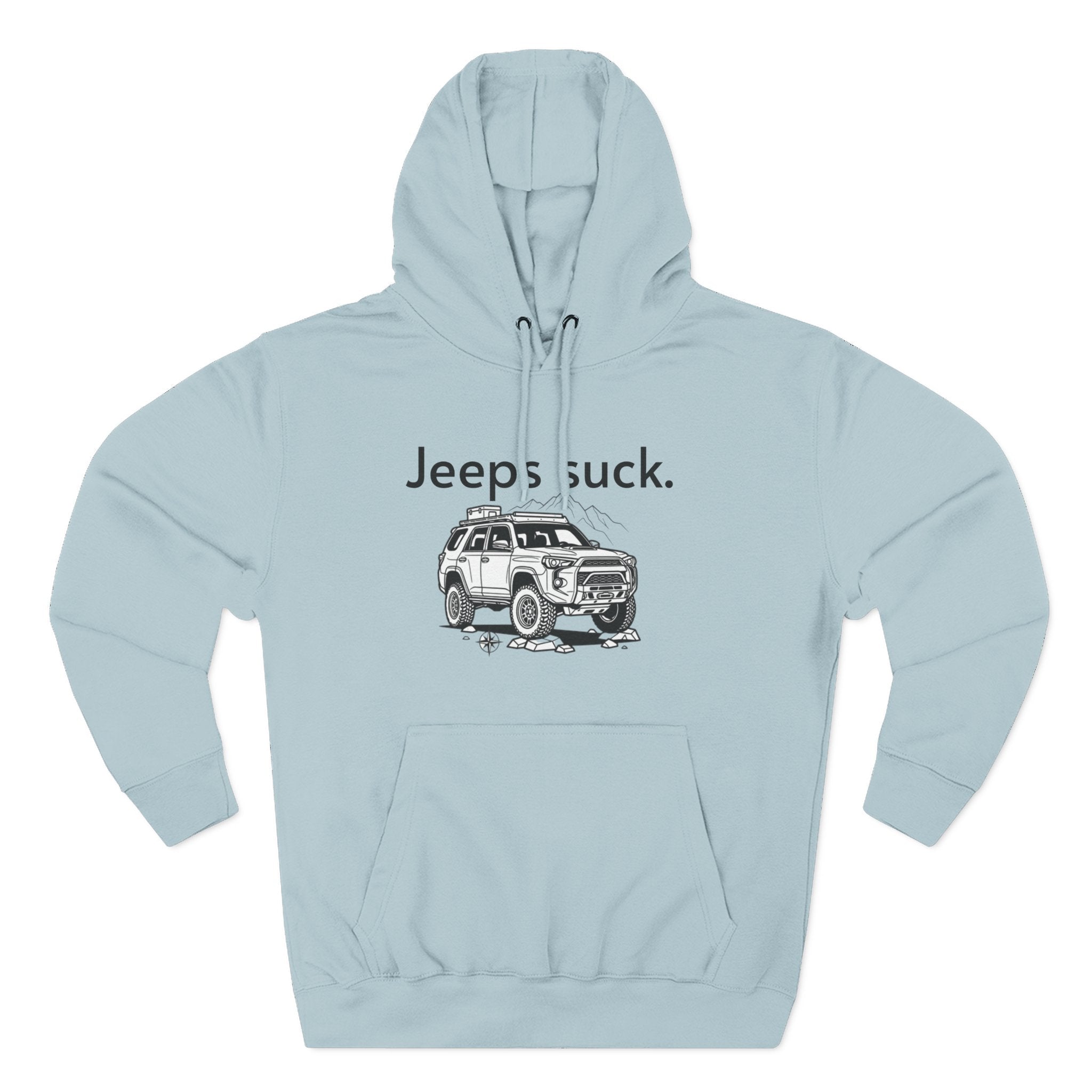 Anti-Jeep Graphic Hoodie – "Jeeps suck." Off-Road Truck Illustration Pullover