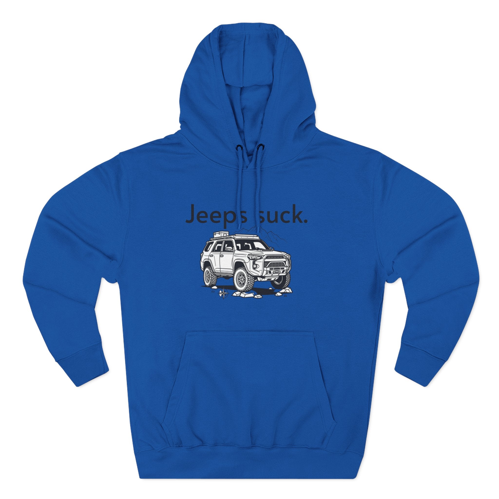 Anti-Jeep Graphic Hoodie – "Jeeps suck." Off-Road Truck Illustration Pullover