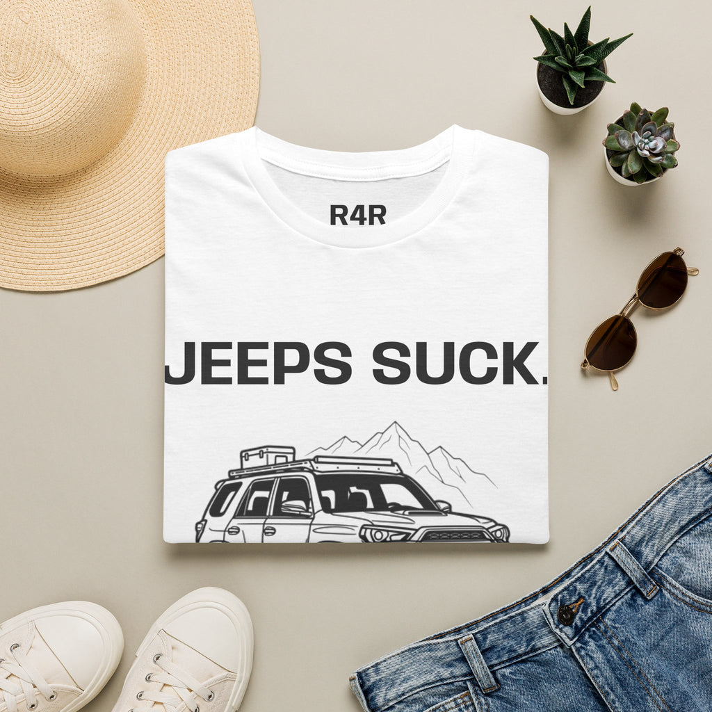 Jeep Critique T‑Shirt — "JEEPS SUCK." Off‑Road Truck Graphic Tee