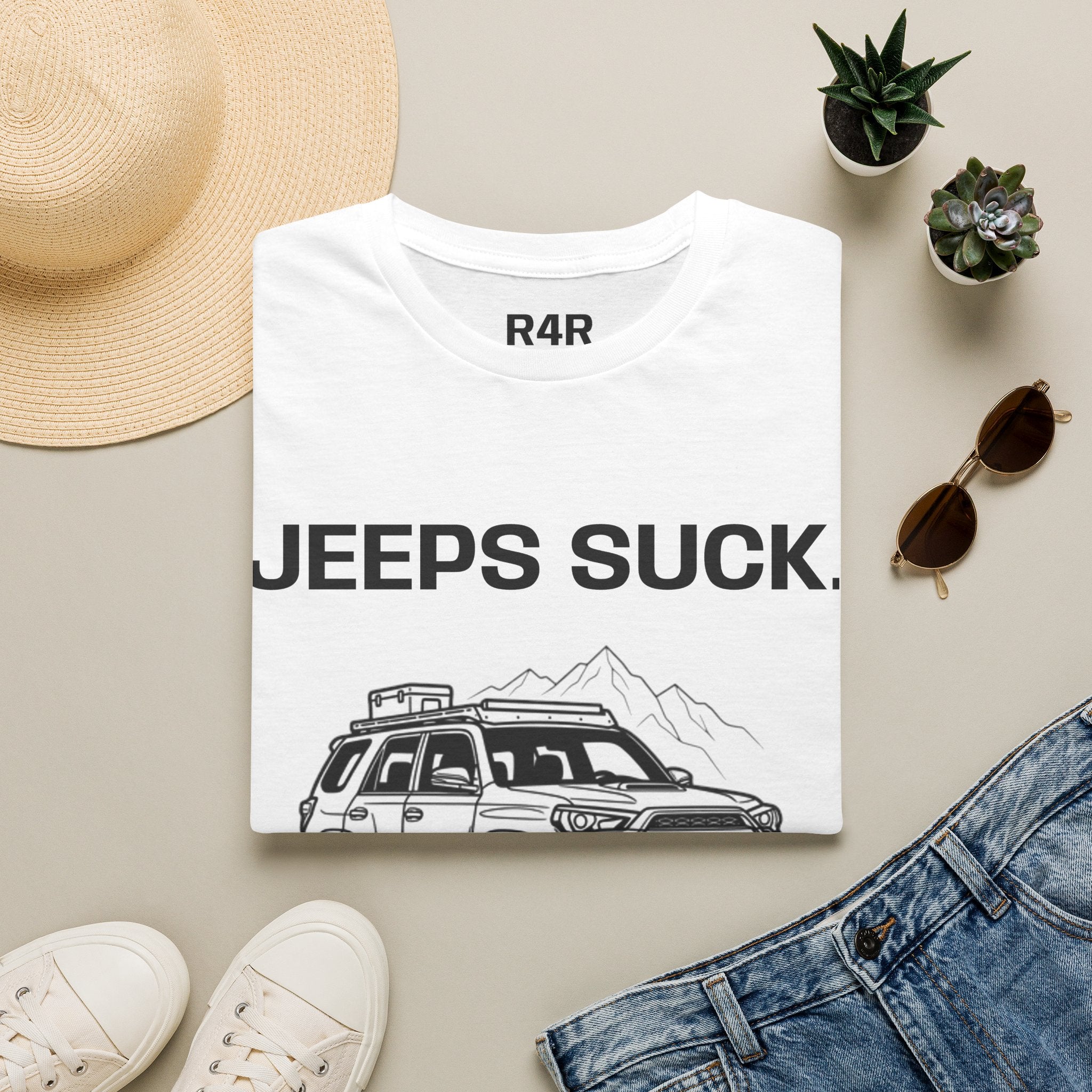 Jeep Critique T‑Shirt — "JEEPS SUCK." Off‑Road Truck Graphic Tee