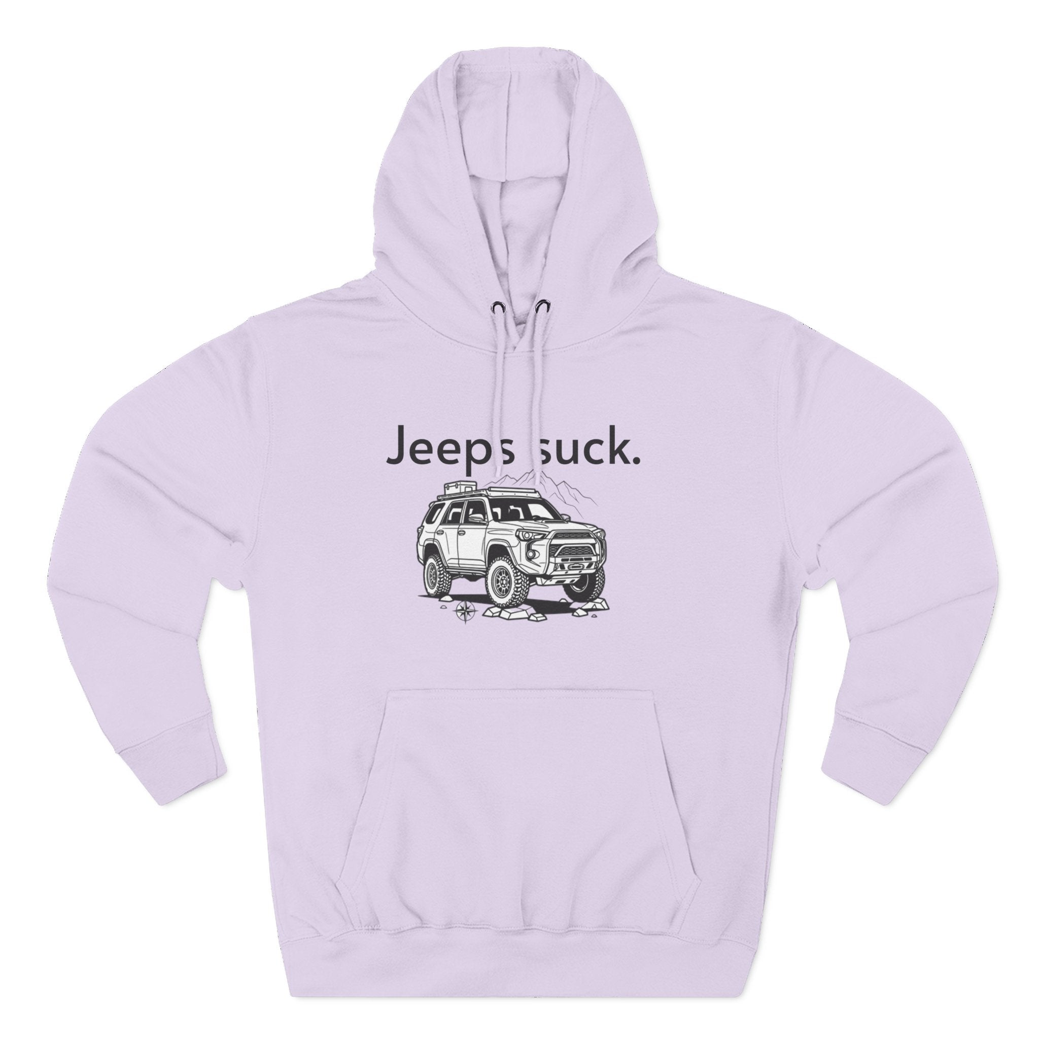 Anti-Jeep Graphic Hoodie – "Jeeps suck." Off-Road Truck Illustration Pullover