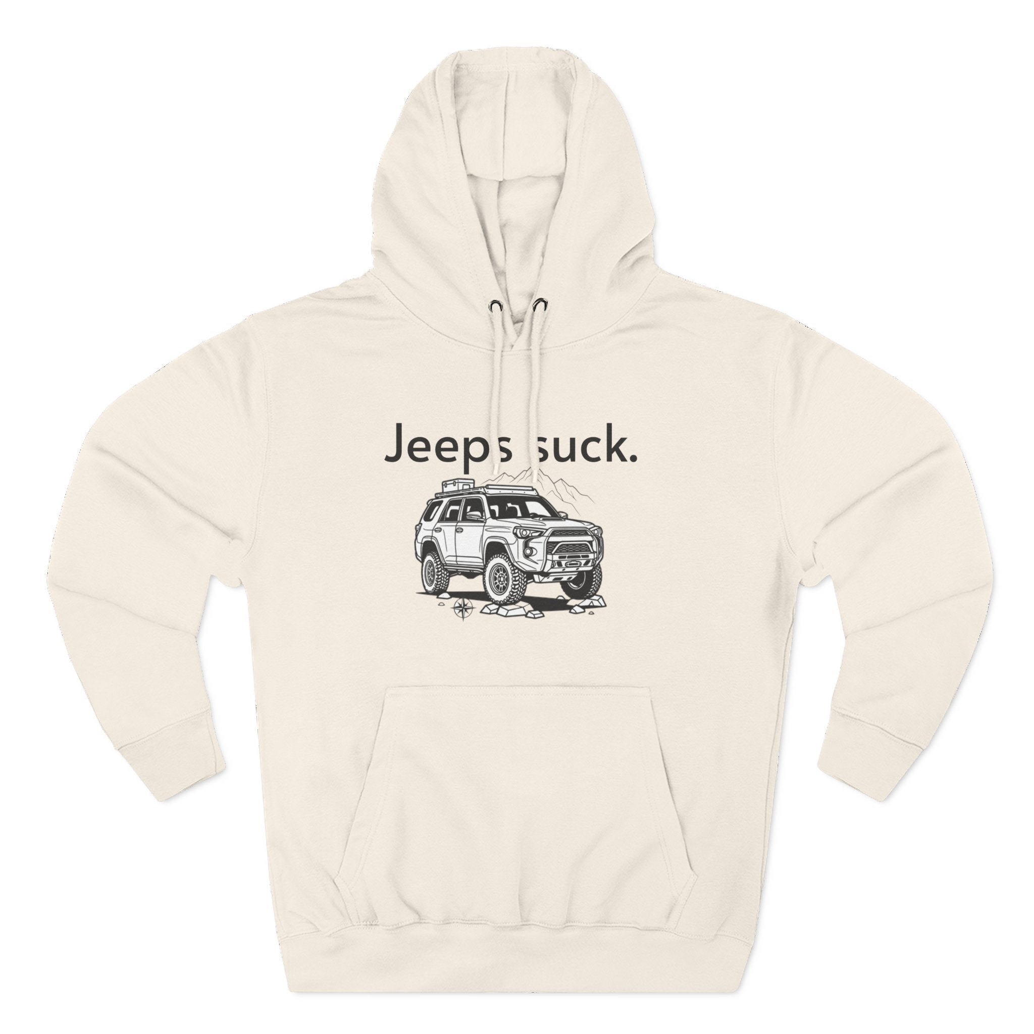 Anti-Jeep Graphic Hoodie – "Jeeps suck." Off-Road Truck Illustration Pullover