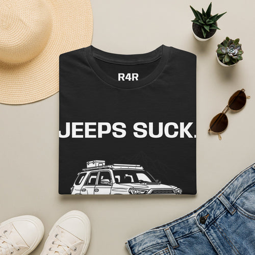 Jeep Critique T‑Shirt — "JEEPS SUCK." Off‑Road Truck Graphic Tee