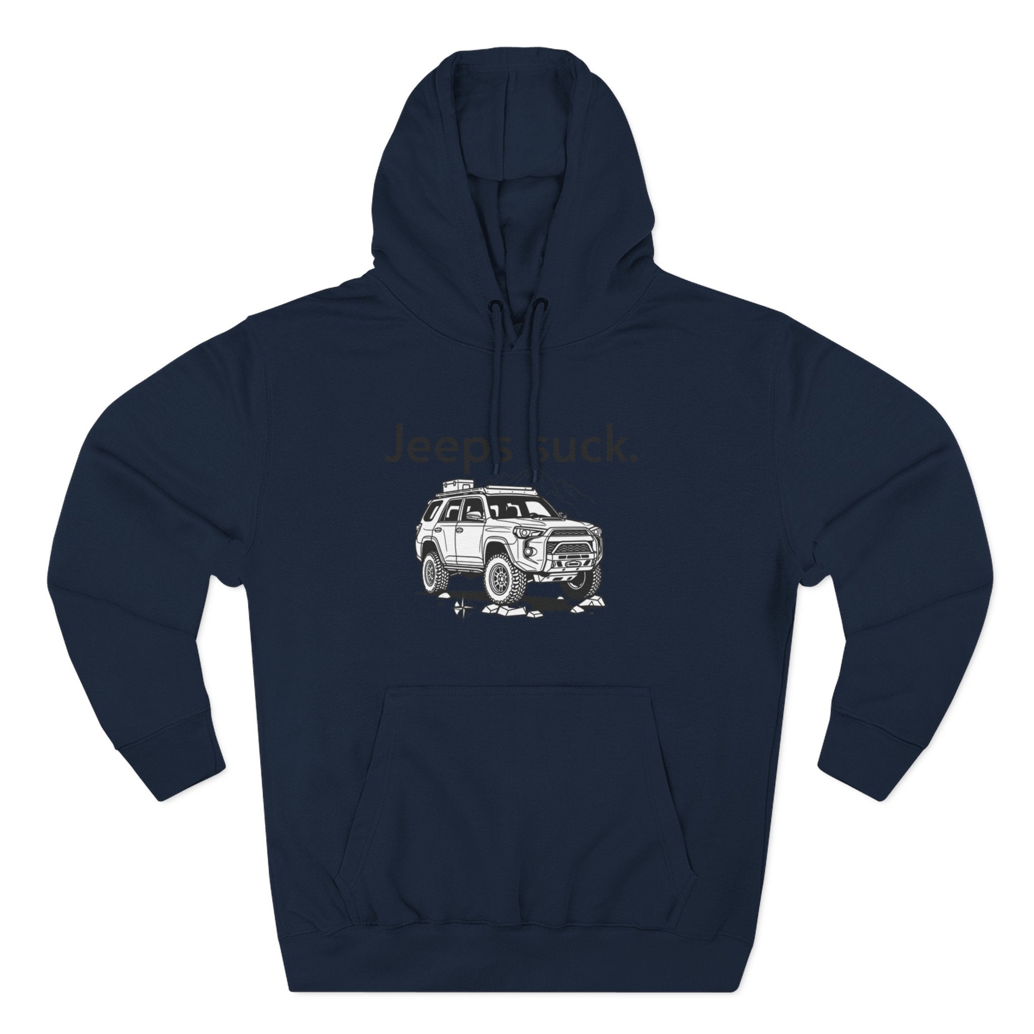 Anti-Jeep Graphic Hoodie – "Jeeps suck." Off-Road Truck Illustration Pullover