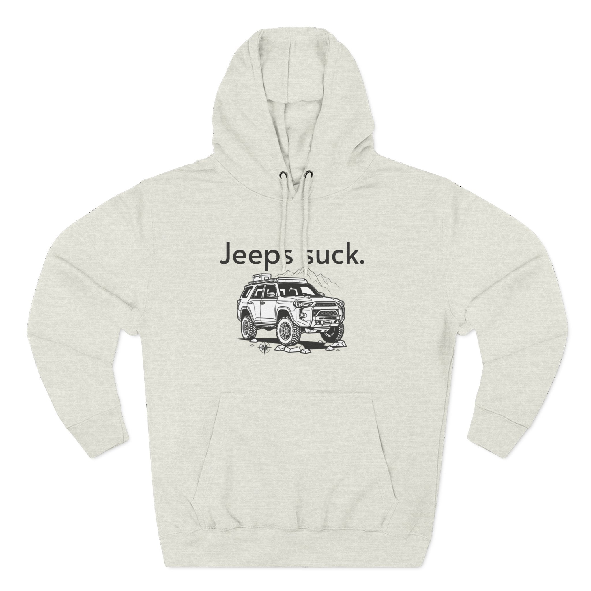 Anti-Jeep Graphic Hoodie – "Jeeps suck." Off-Road Truck Illustration Pullover
