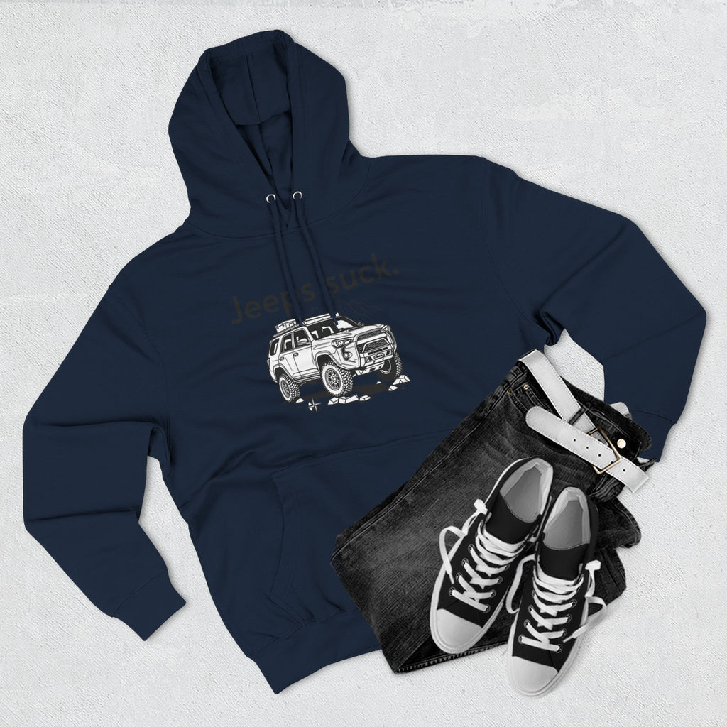 Anti-Jeep Graphic Hoodie – "Jeeps suck." Off-Road Truck Illustration Pullover