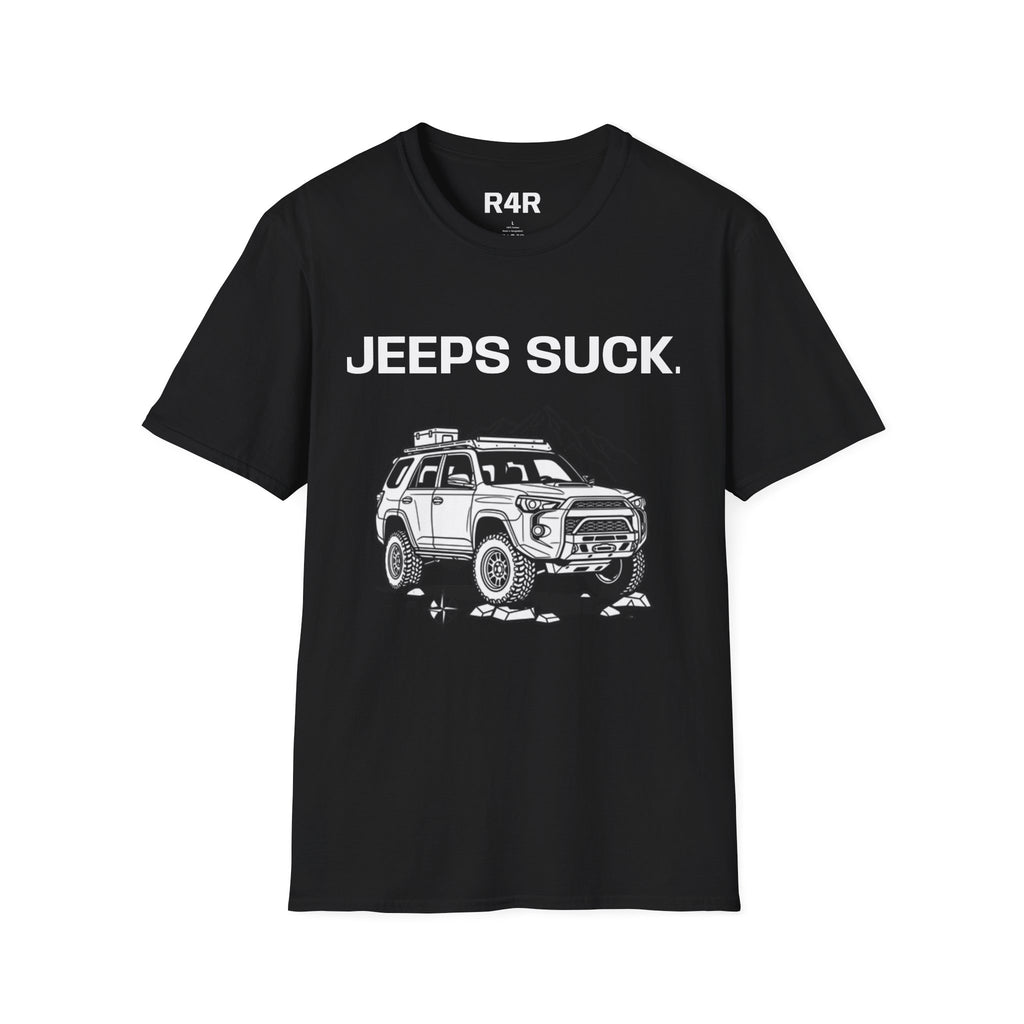 Jeep Critique T‑Shirt — "JEEPS SUCK." Off‑Road Truck Graphic Tee