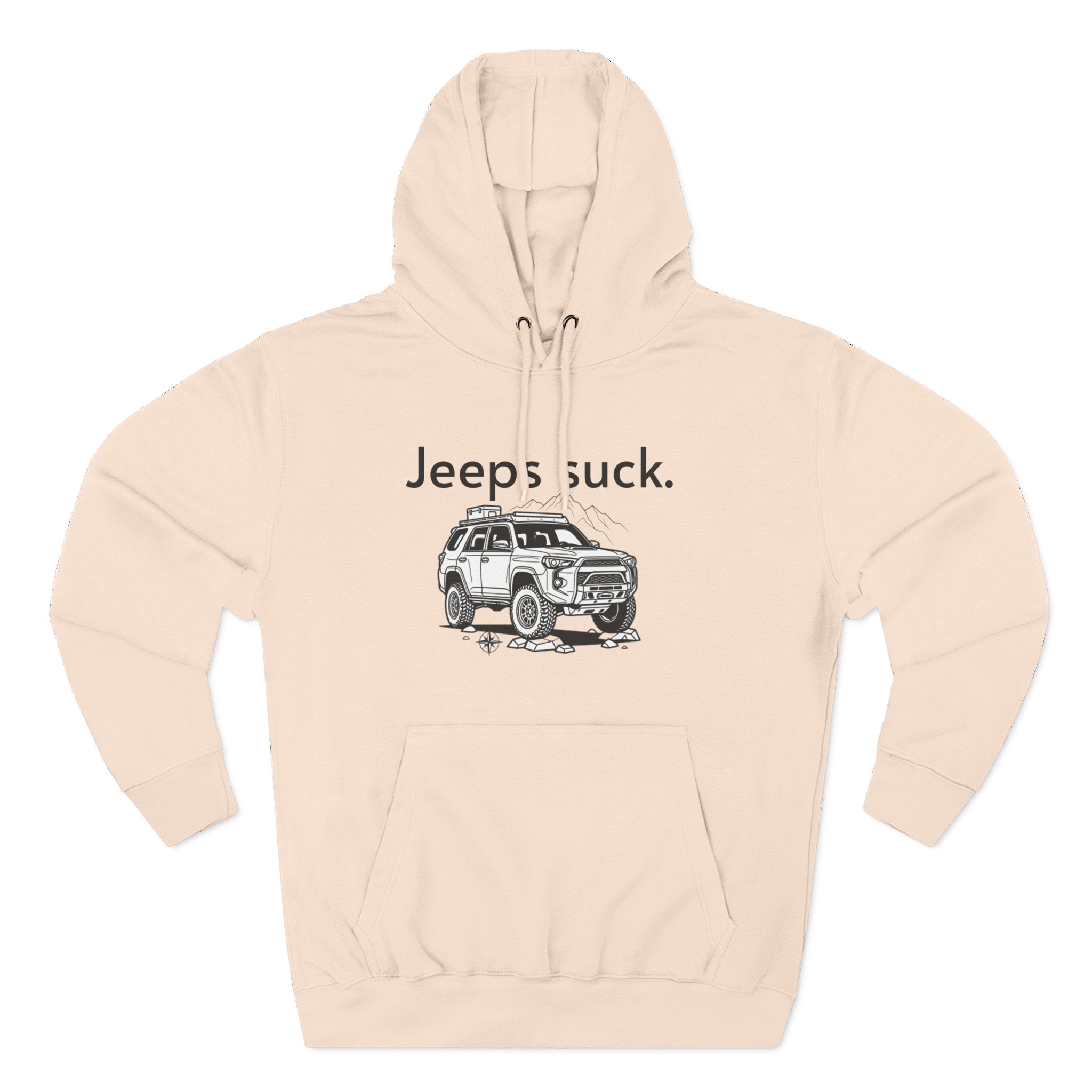 Anti-Jeep Graphic Hoodie – "Jeeps suck." Off-Road Truck Illustration Pullover